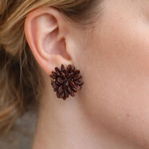 1950s Brown Seed Cluster Screw Back Earrings Vintage Mid Century